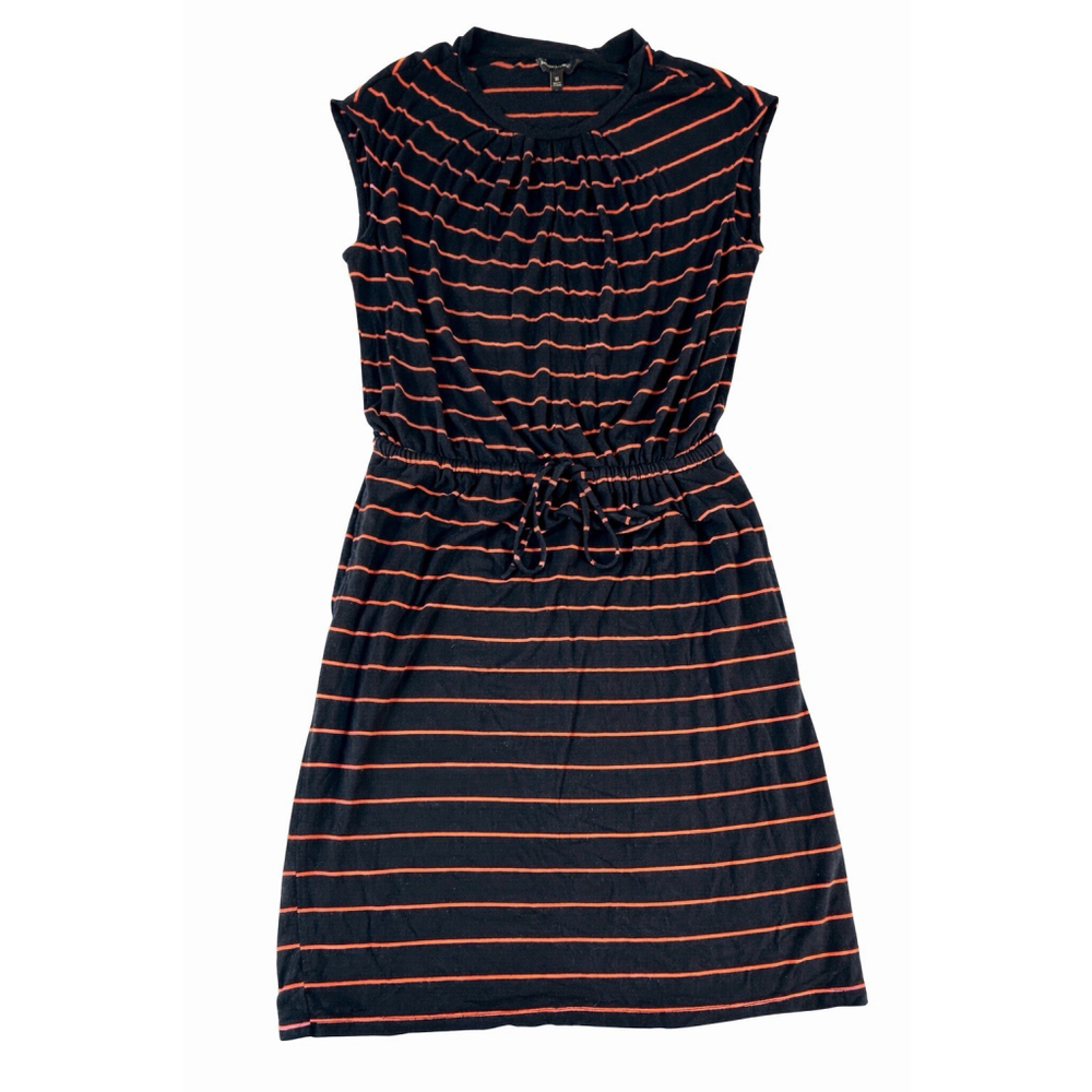 Banana Republic Dress M Black Red Stripe Cinch Waist Sleeveless